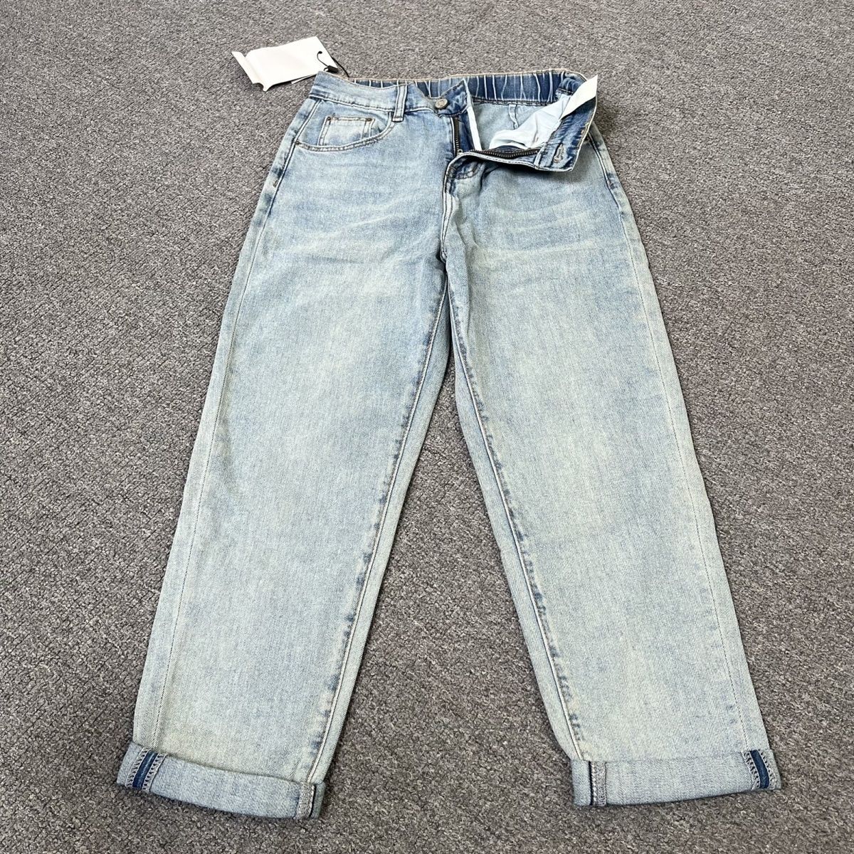 0052撤柜春秋时尚百搭松紧腰设计款牛仔裤裤子