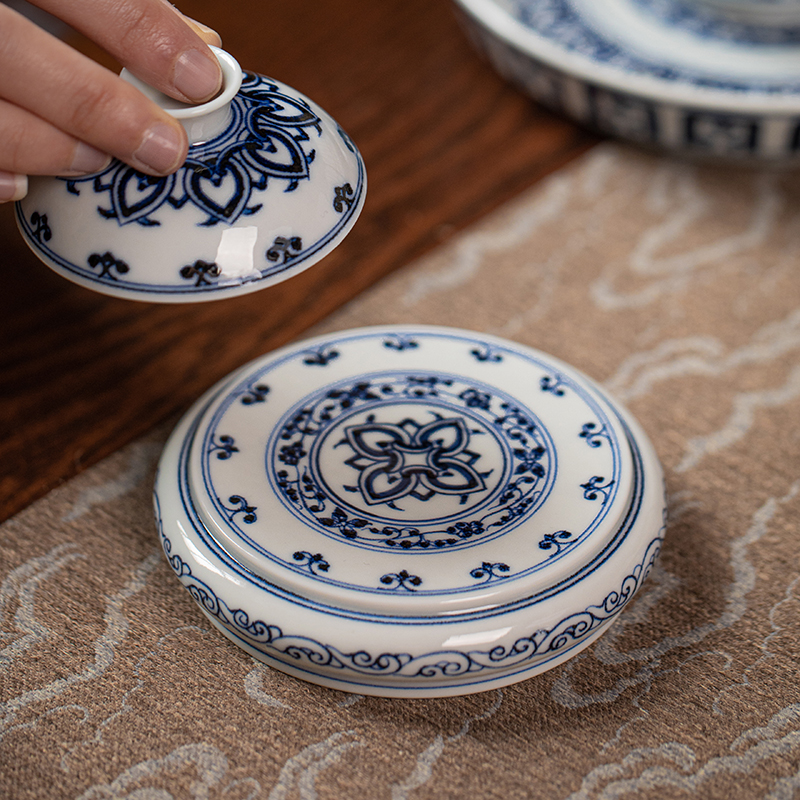 【墨舍柴窑】宝相盖置（moshe354）景德镇陶瓷手工手绘茶具茶道中式