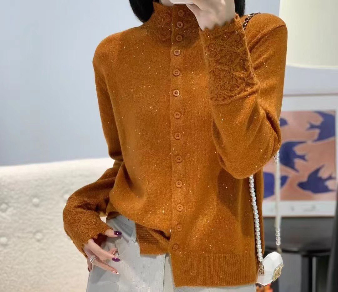 设计感镂空蕾丝长袖显瘦毛衣小衫女2025秋季新款百搭显瘦打底上衣