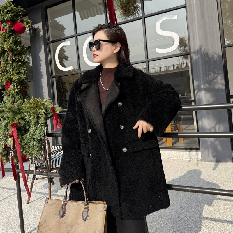 别格秀海宁皮草真毛外套全羊毛大衣微胖大码女装冬季保暖鹅绒服