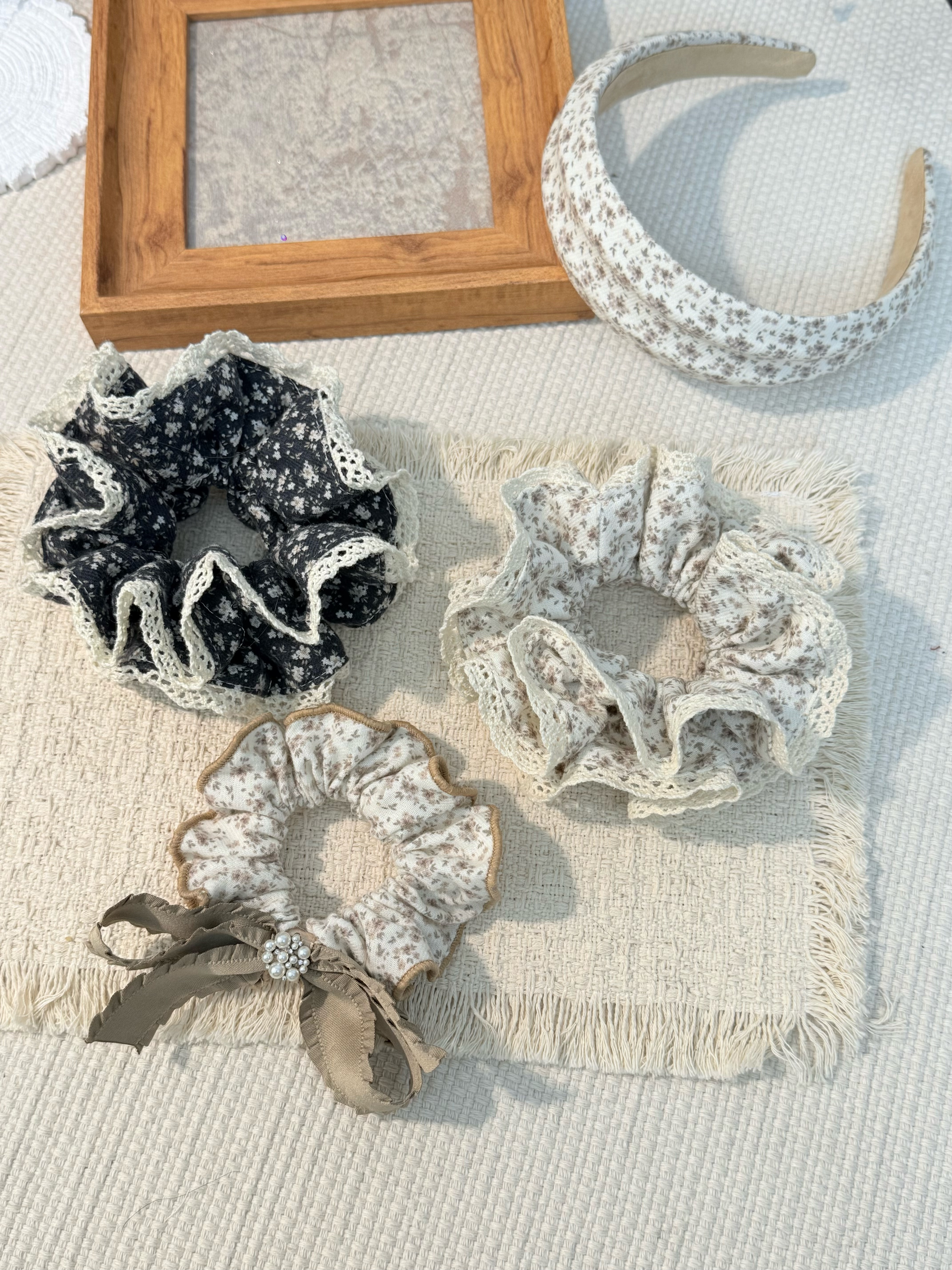 森系高级感法式蕾丝花边布艺大肠发圈韩女双层小蛮腰ins风发圈