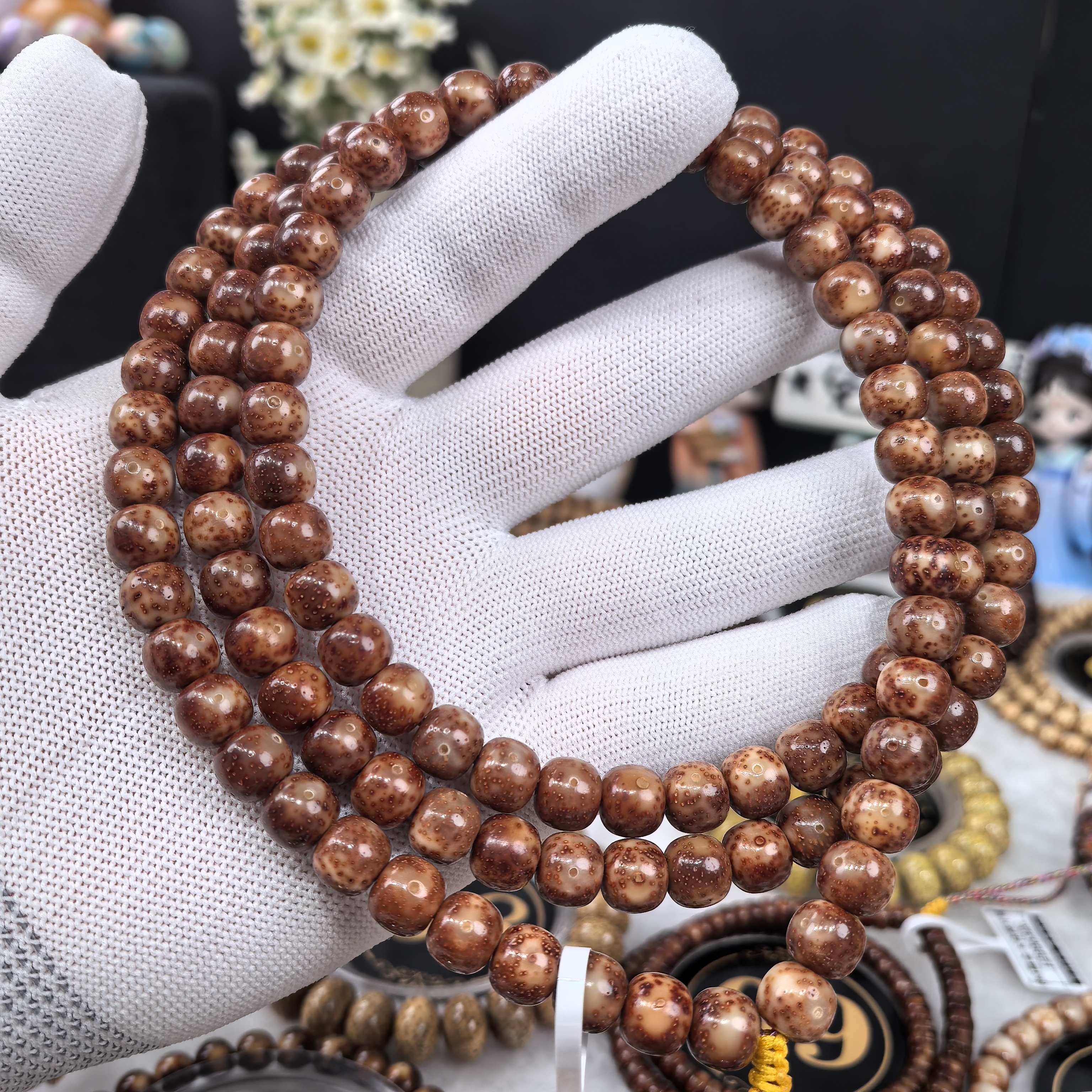 粉冰玉化果冻料9/8月朗星稀海南星月菩提爆油爆润佛珠手串108念珠