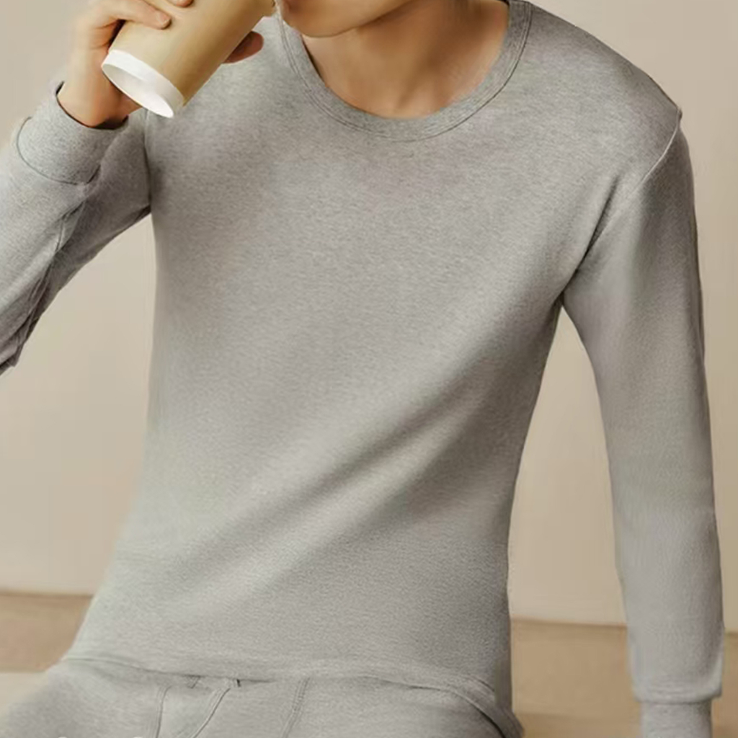 时尚简约小圆领休闲舒适男女同款透气保暖上衣打底秋冬6D921