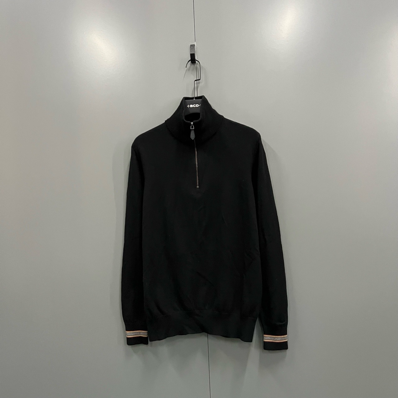 95新 BURBERRY/博柏利 (ll) 巴宝莉 黑色半拉链针织长袖 XL码