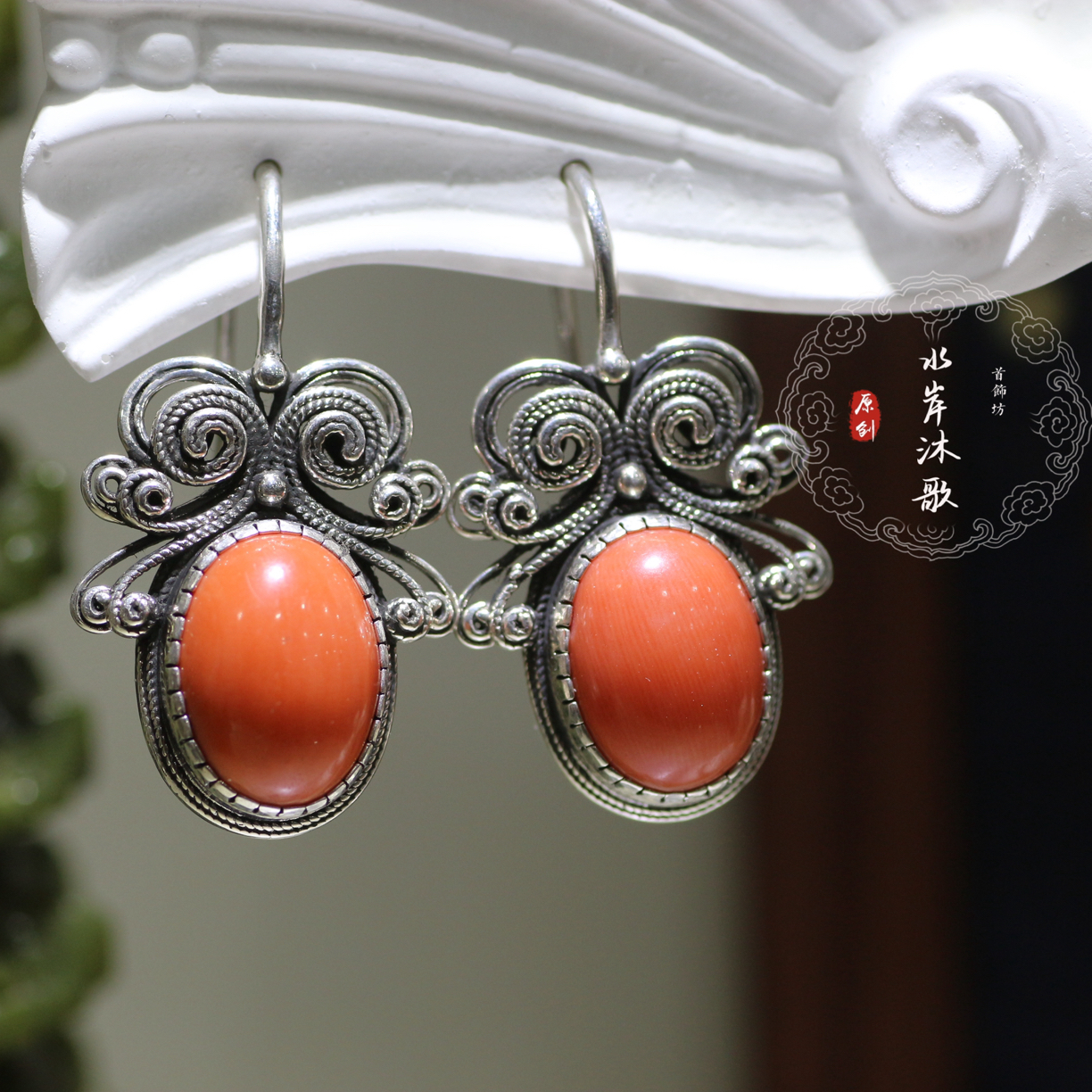 足银耳饰 老旭日蒙古元素纯银耳饰耳环耳坠1670