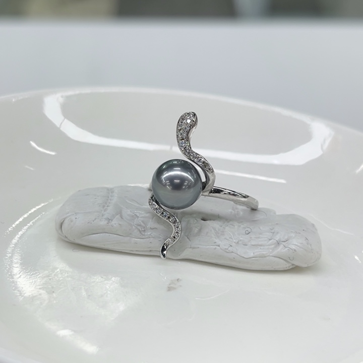 银S925镶嵌戒指海水珍珠8-9m