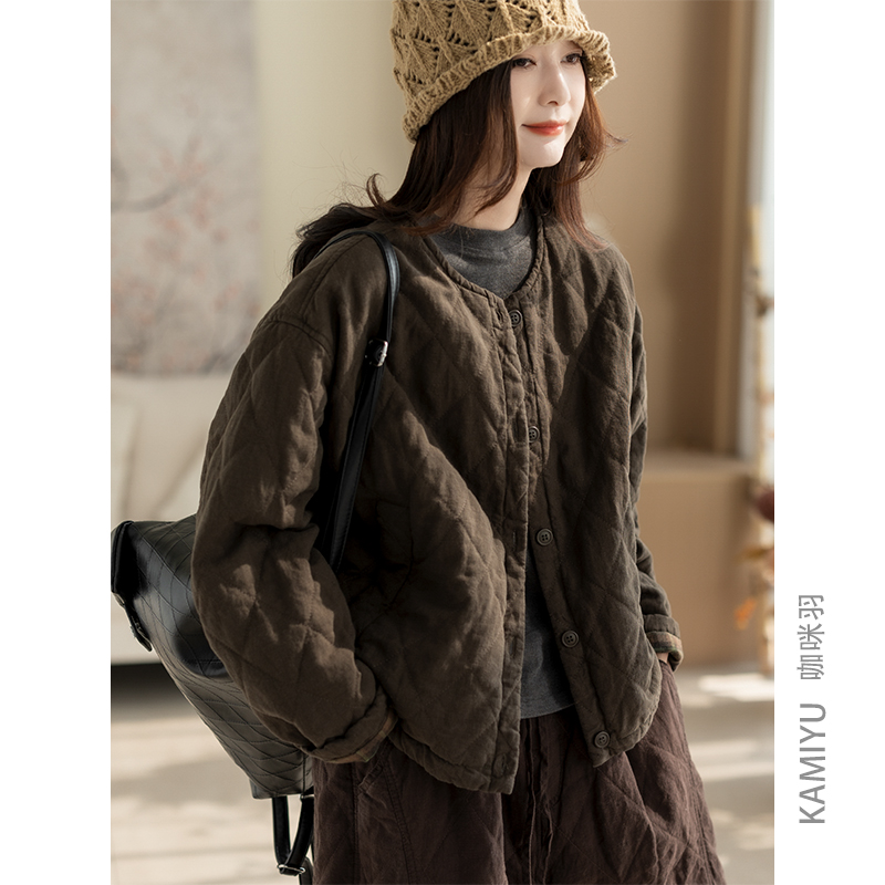 【纭裳定制】长62棉服女冬装新款文艺休闲独特百搭复古女款S9516