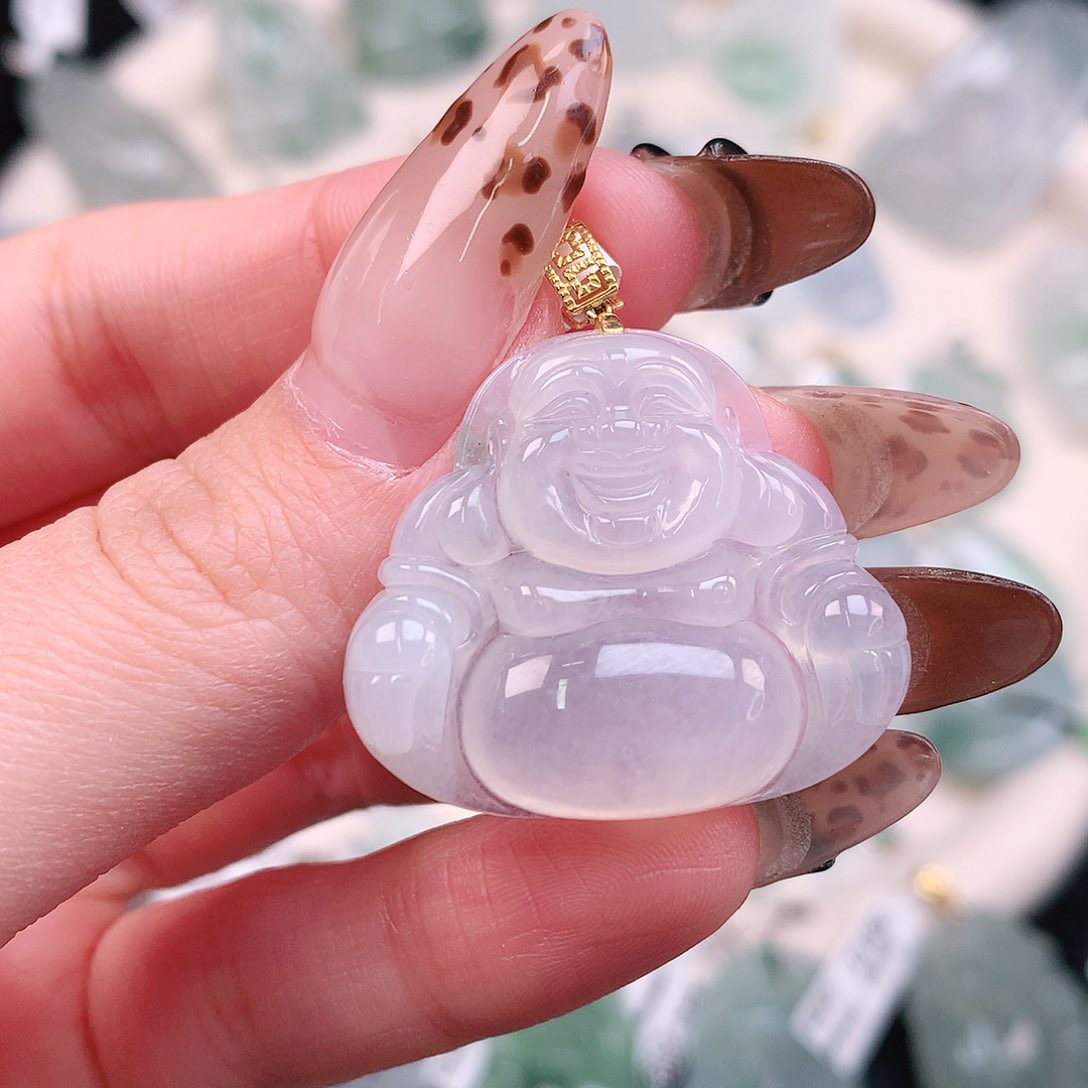 翡翠颈饰18K金镶嵌冰佛33.6、26、30、6