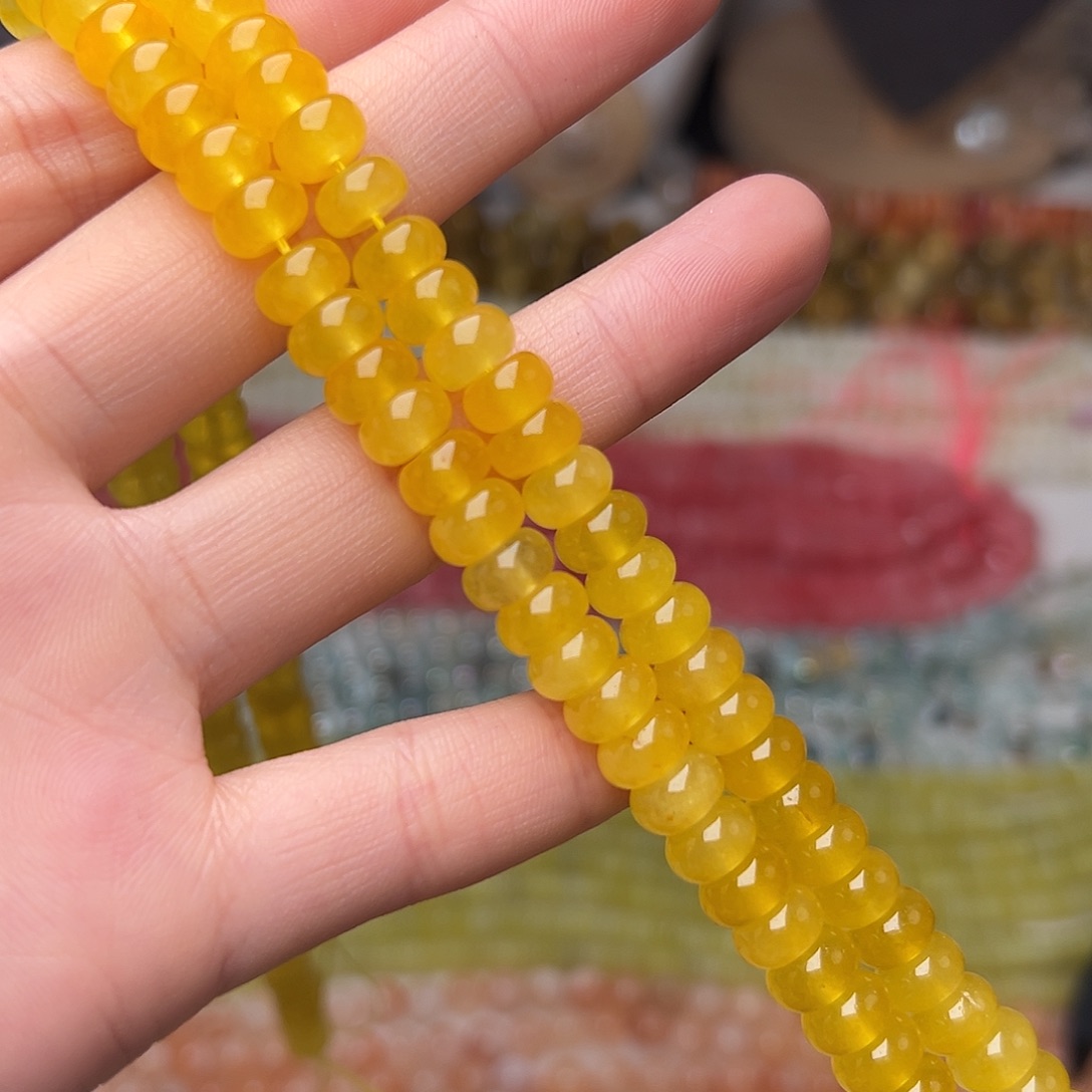 玛瑙/玉髓合金珠宝半成品Y374。8.2mm蜜蜡玉算盘珠一条