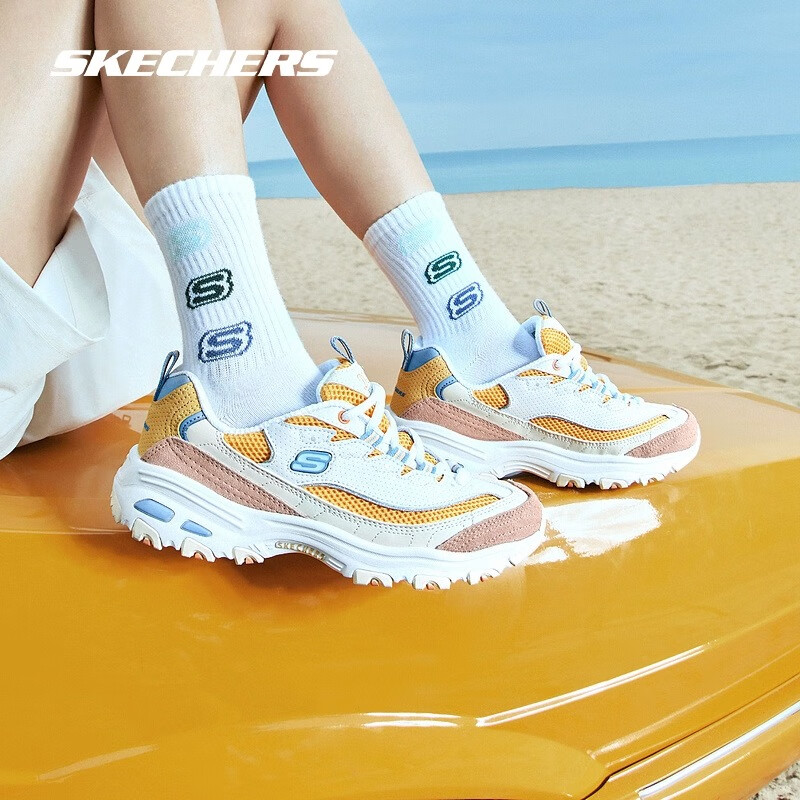 Skechers斯凯奇女鞋奶茶熊撞色冰淇淋鞋运动鞋休闲增高减震老爹鞋