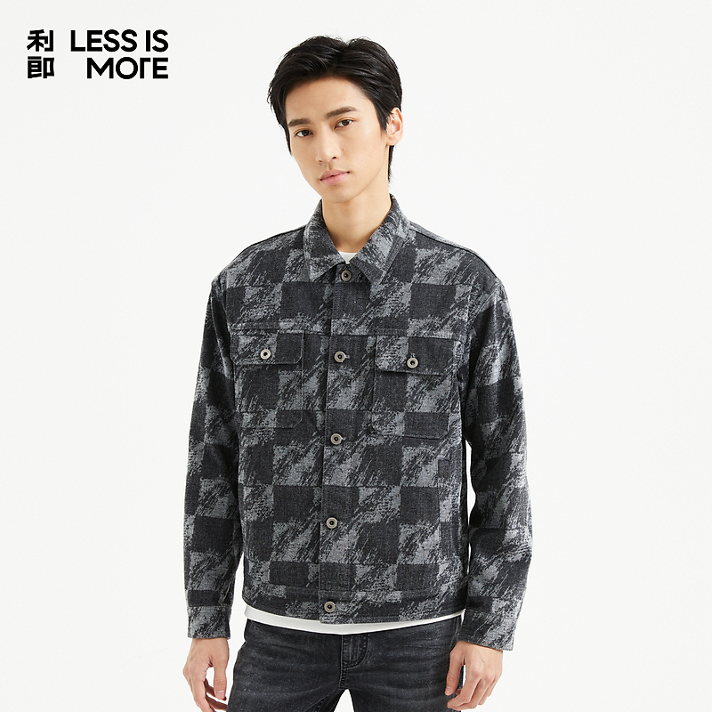 [周正大气]利郎LESSISMORE经典翻领秋季夹克时尚休闲男士印花外套