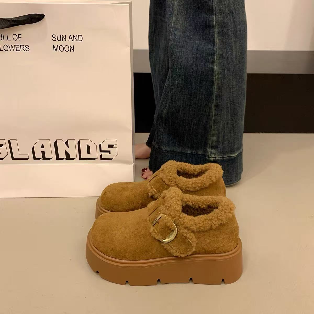 【现货➕运费险】厚底增高加绒勃肯鞋女2025新款秋冬季保暖毛绒女鞋