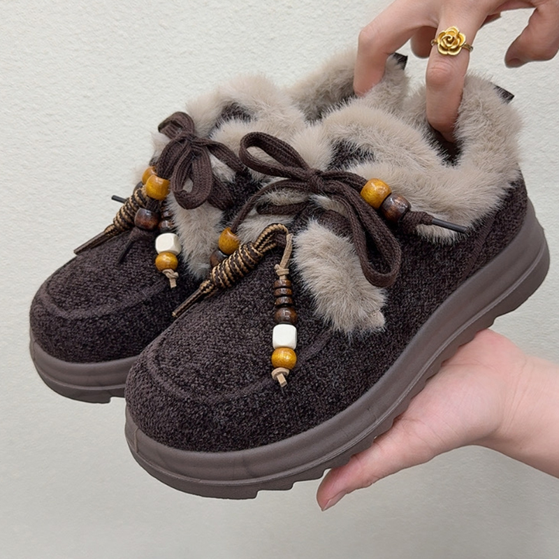 加绒袋鼠鞋女冬季新款加厚轻便雪地靴时尚面包鞋保暖防滑妈妈棉鞋