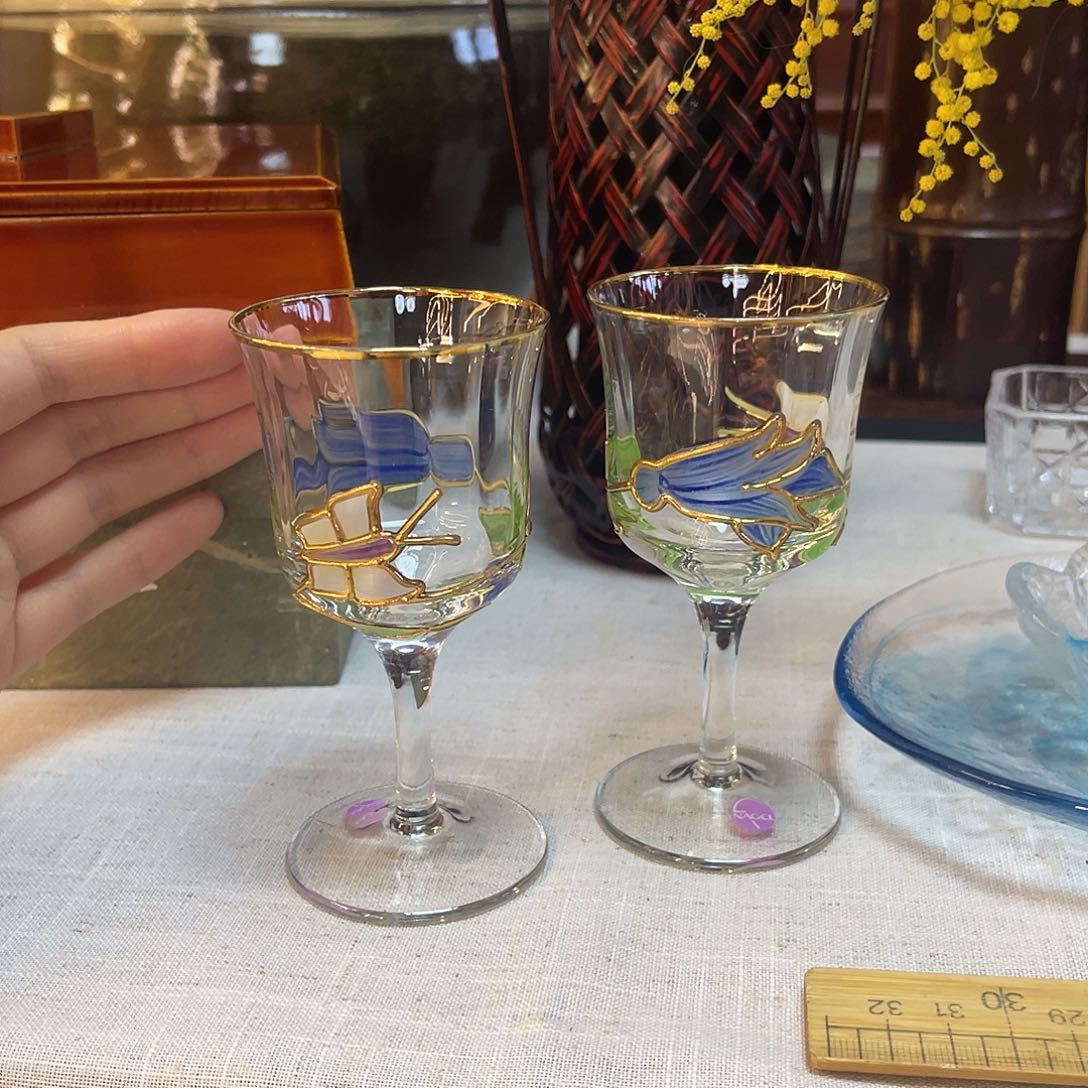 瓷片蝴蝶郁金香高脚杯
