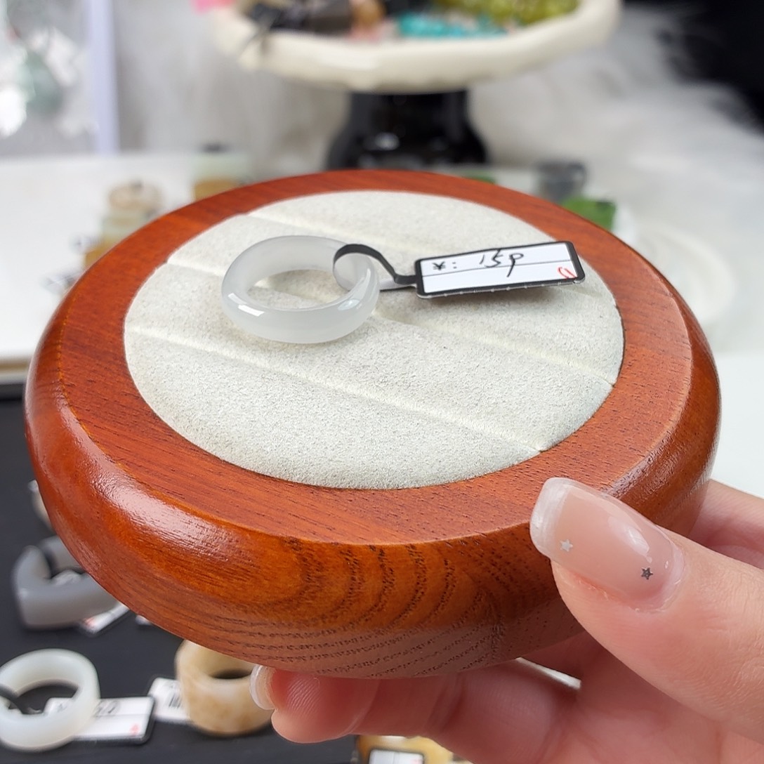 和田玉未镶嵌戒指Q17冰紫方圆内径17.3