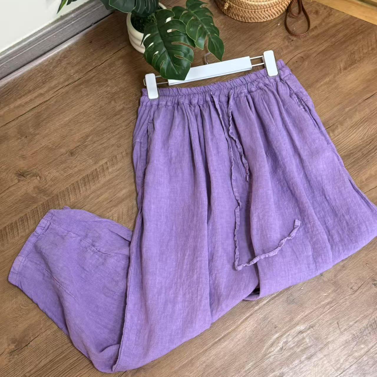 【云目悠悠】夏季纯色松紧腰抽绳女士小脚老爹裤-2025523