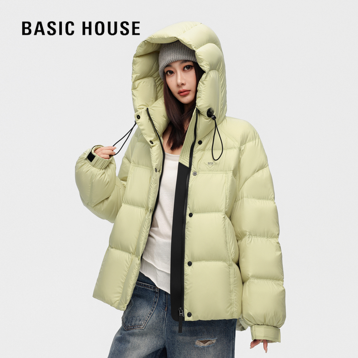 Basic House/百家好冬季时尚百搭休闲保暖防风短款长袖羽绒服