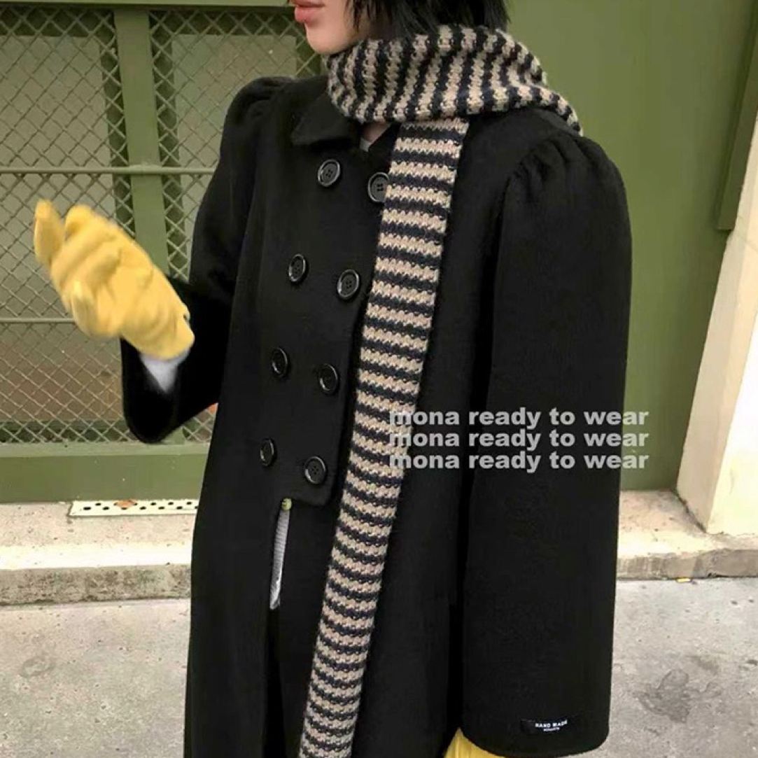 MONA 50羊毛 高级感独特 撞色设计条纹围巾女 2025秋冬季 爆款