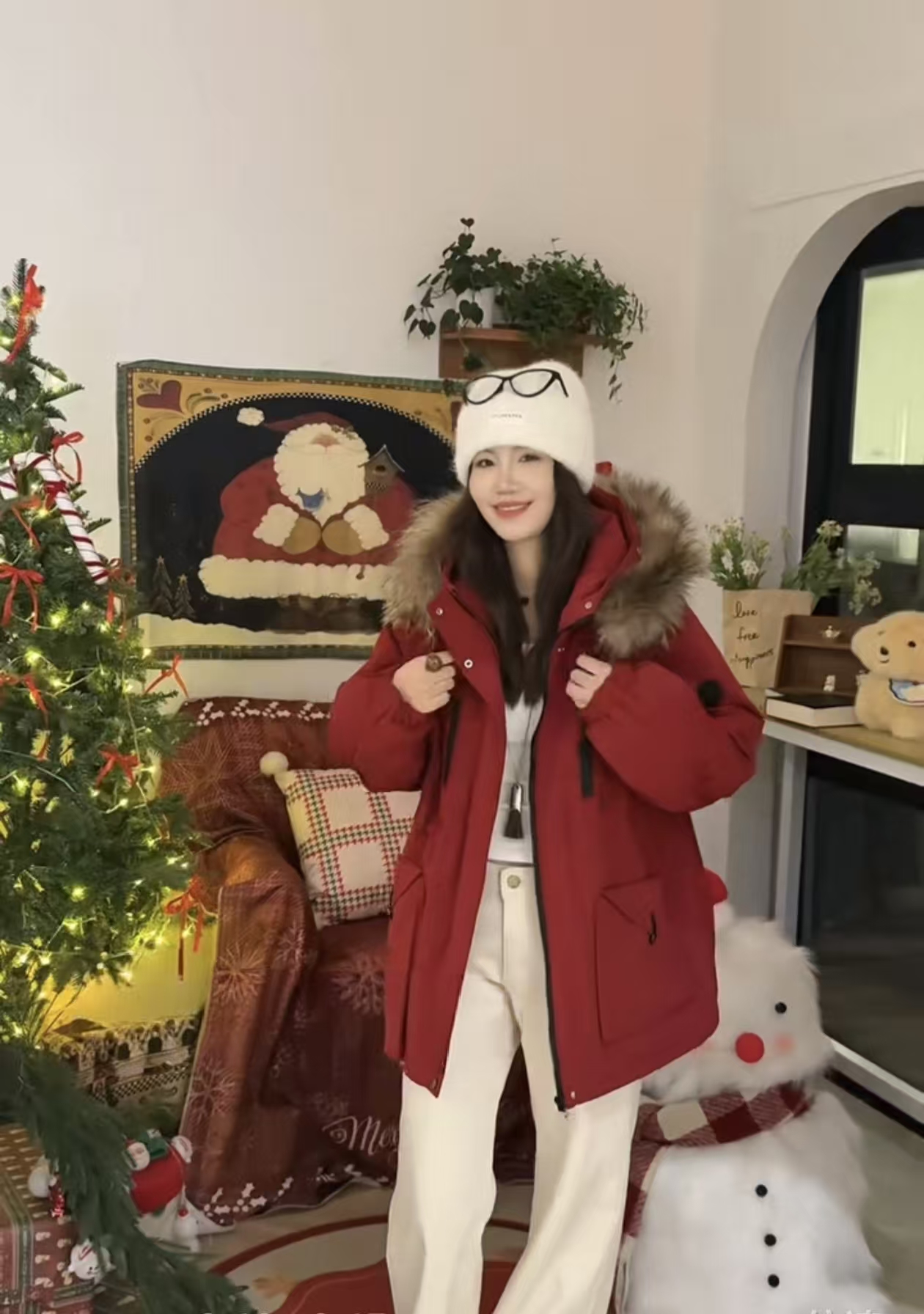 38款冬季新款加绒加厚款外套休闲连帽派克服宽松百搭女上衣