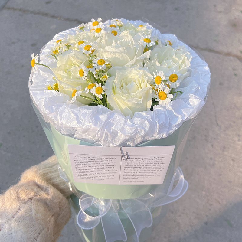 【清浅】9朵白玫瑰搭配洋甘菊小香风鲜花花束送女友生日鲜花花店送花上门