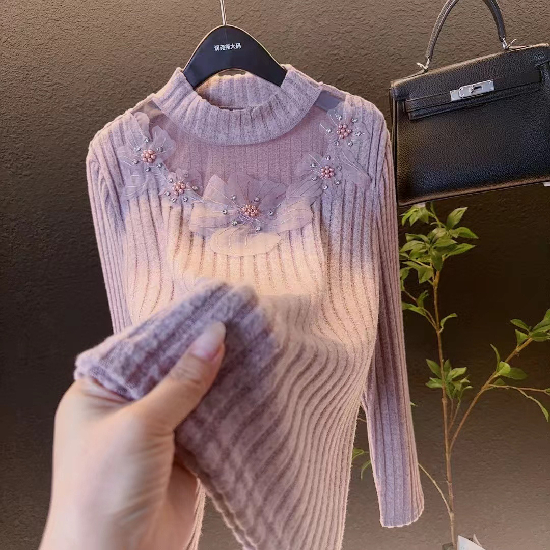 新款大码2025冬季加厚重工拼接显瘦小衫上衣/8818