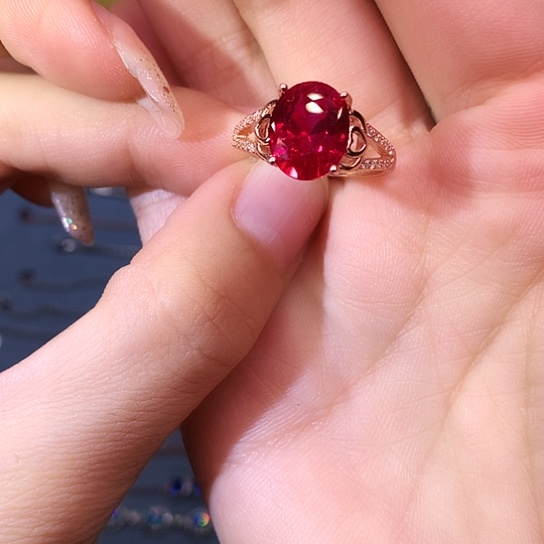 红宝石戒指银S925镶嵌