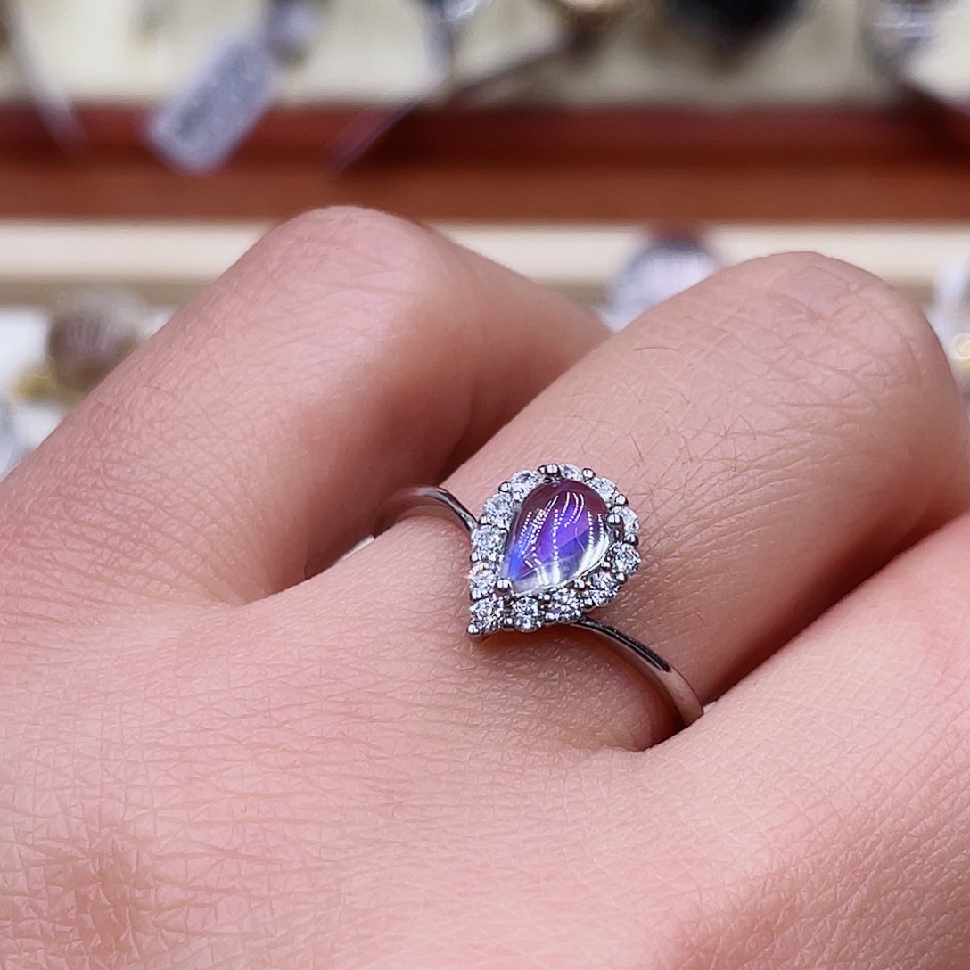 月光石戒指银S925镶嵌戒指