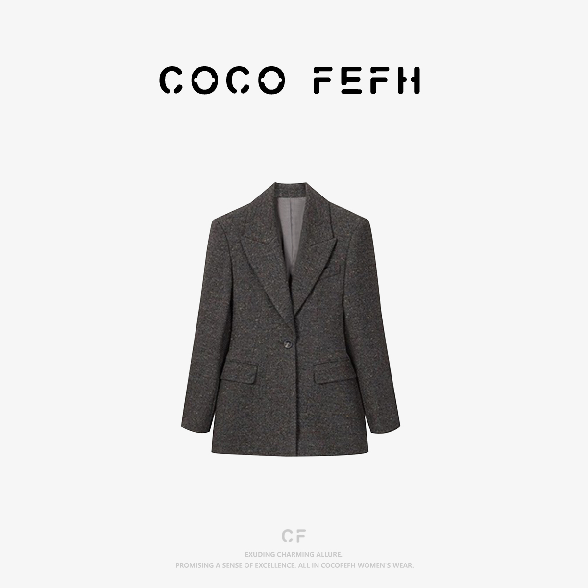 容诺【外套】2025冬季新款毛呢外套女西装翻领一粒扣气质Z8341