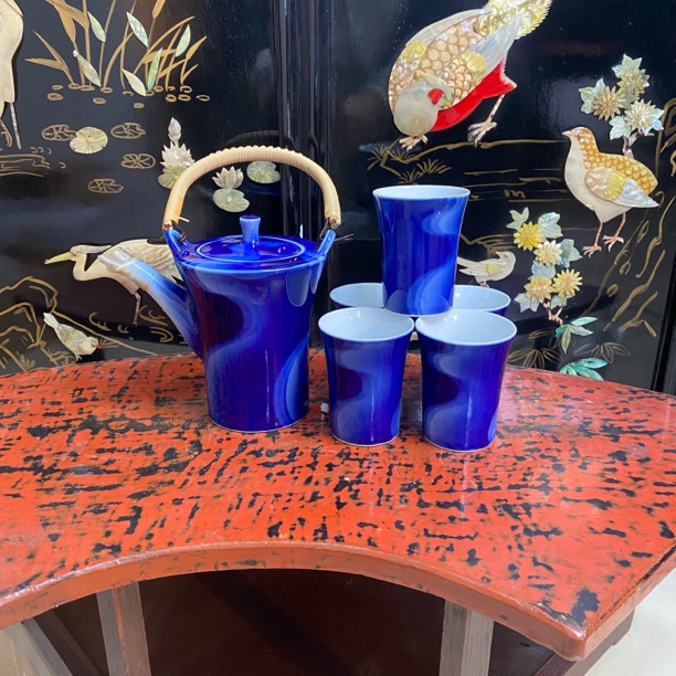 诧寂风霁蓝釉复古茶具套组 