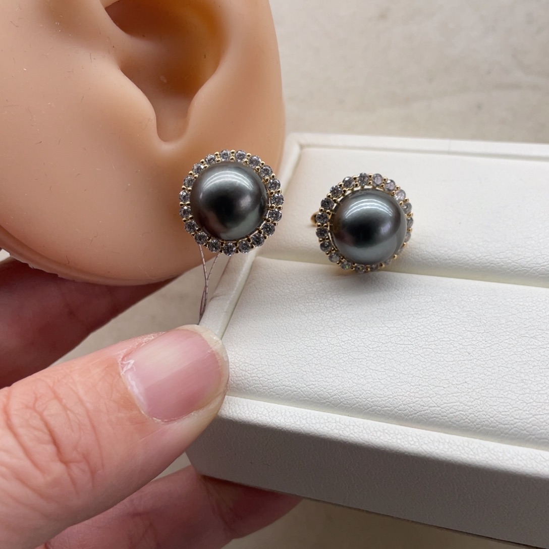 海水珍珠耳饰银S925镶嵌11-12mm