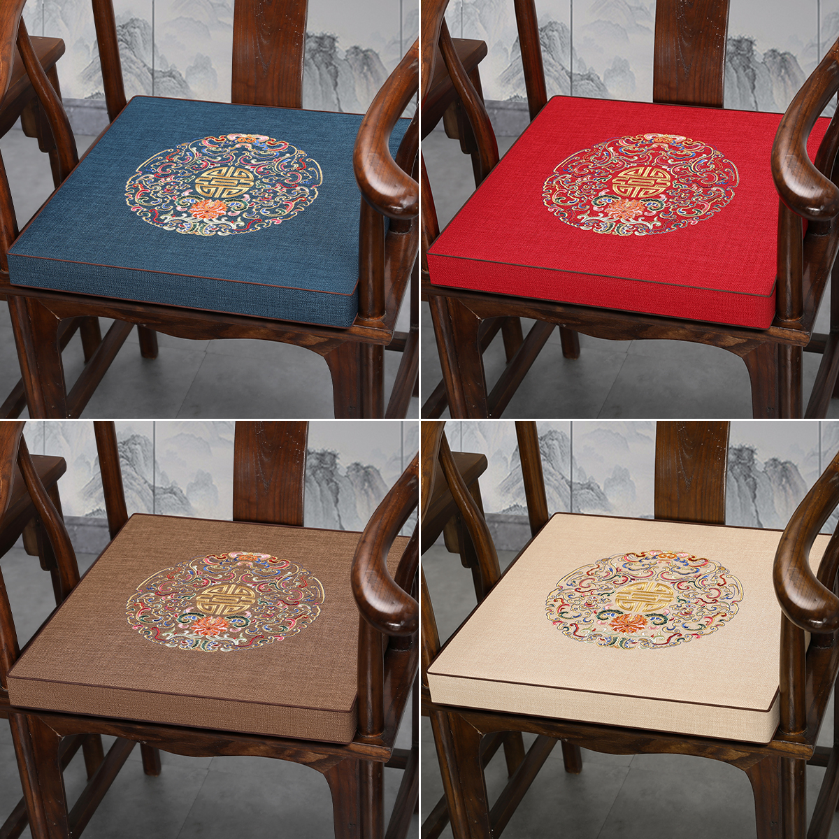 新中式红木椅垫实木家具茶桌椅防滑坐垫太师椅圈椅加厚茶椅坐垫