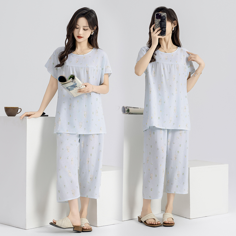 2025新款棉绸家居服宽松薄款套装人造棉两件套睡衣可外穿女夏