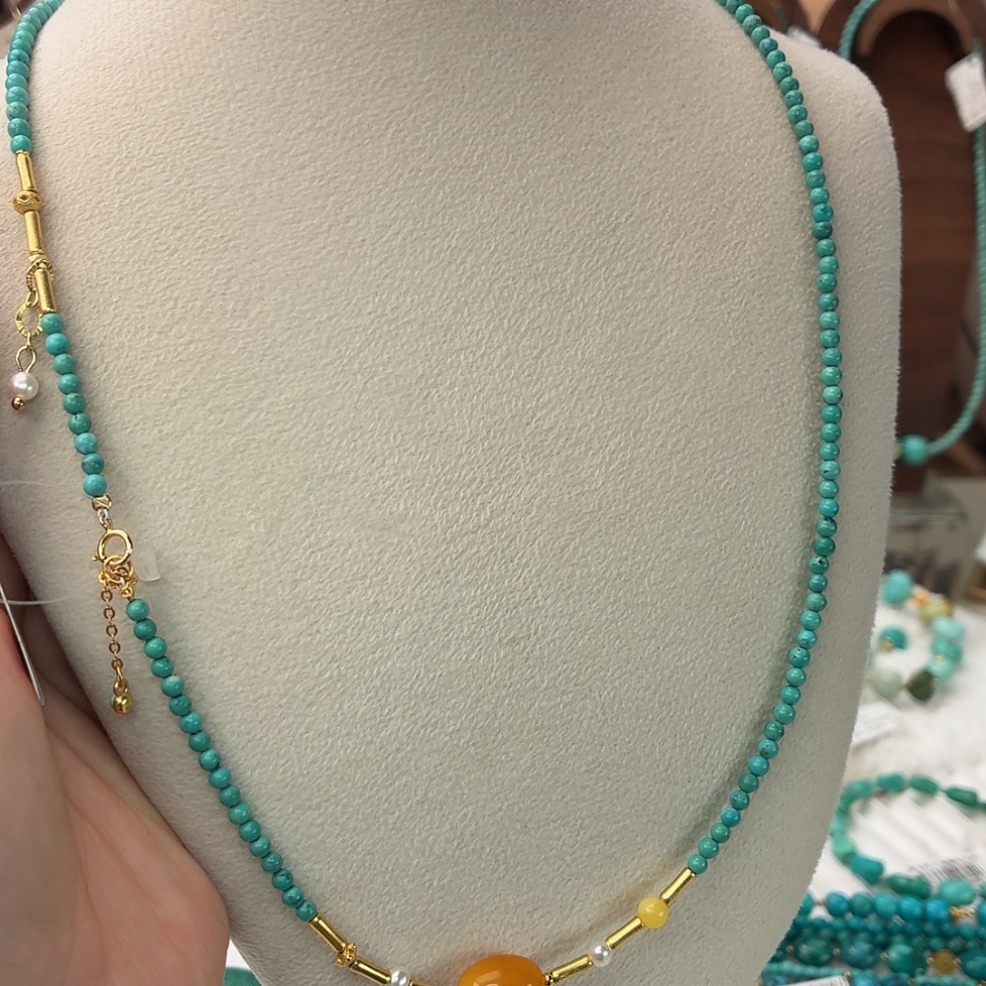 绿松石银S925镀金镶嵌颈饰