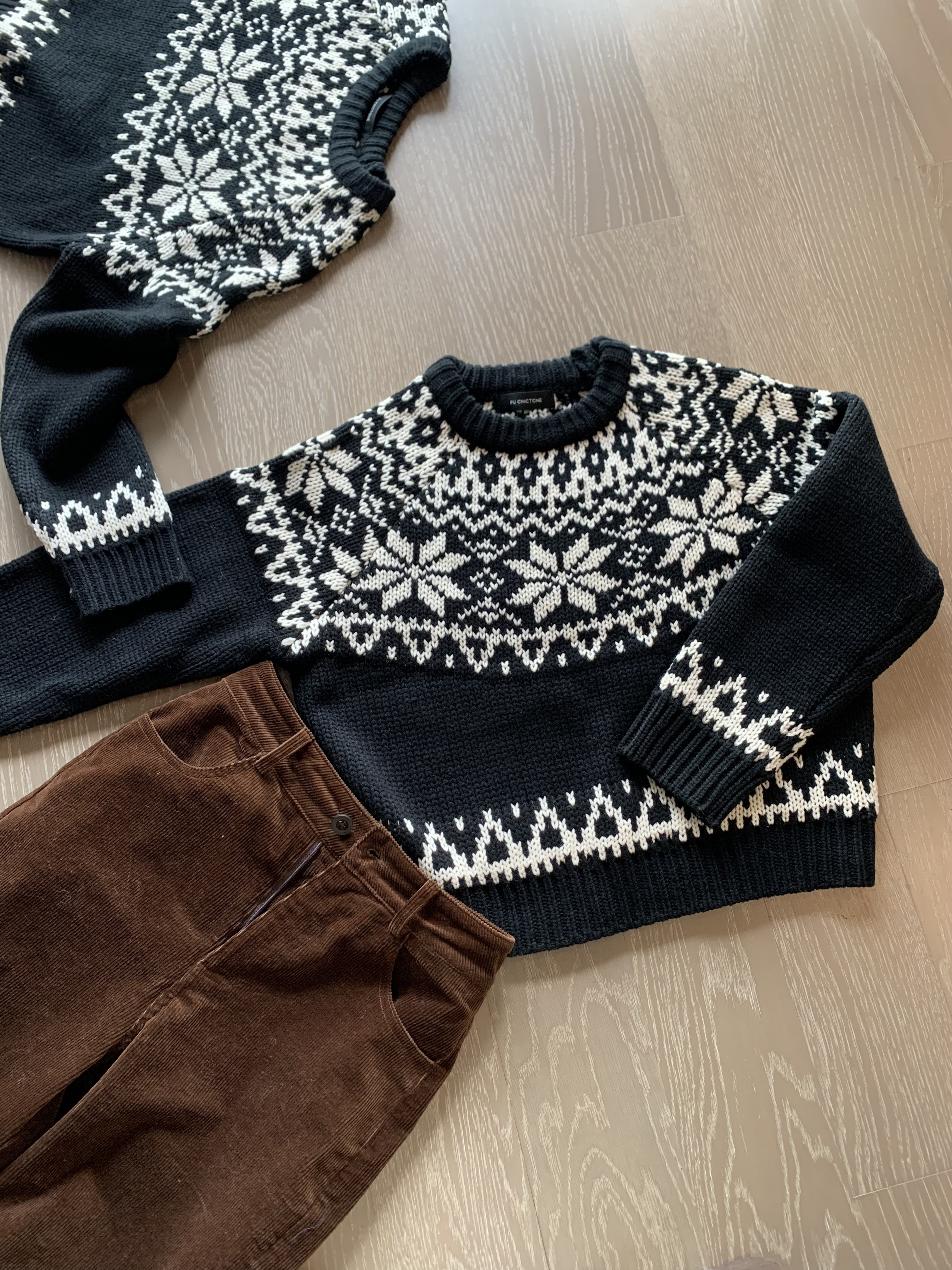 【朴大艺】乌托邦腔调黑费尔岛圆领提花慵懒圆领套头针织毛衣秋冬