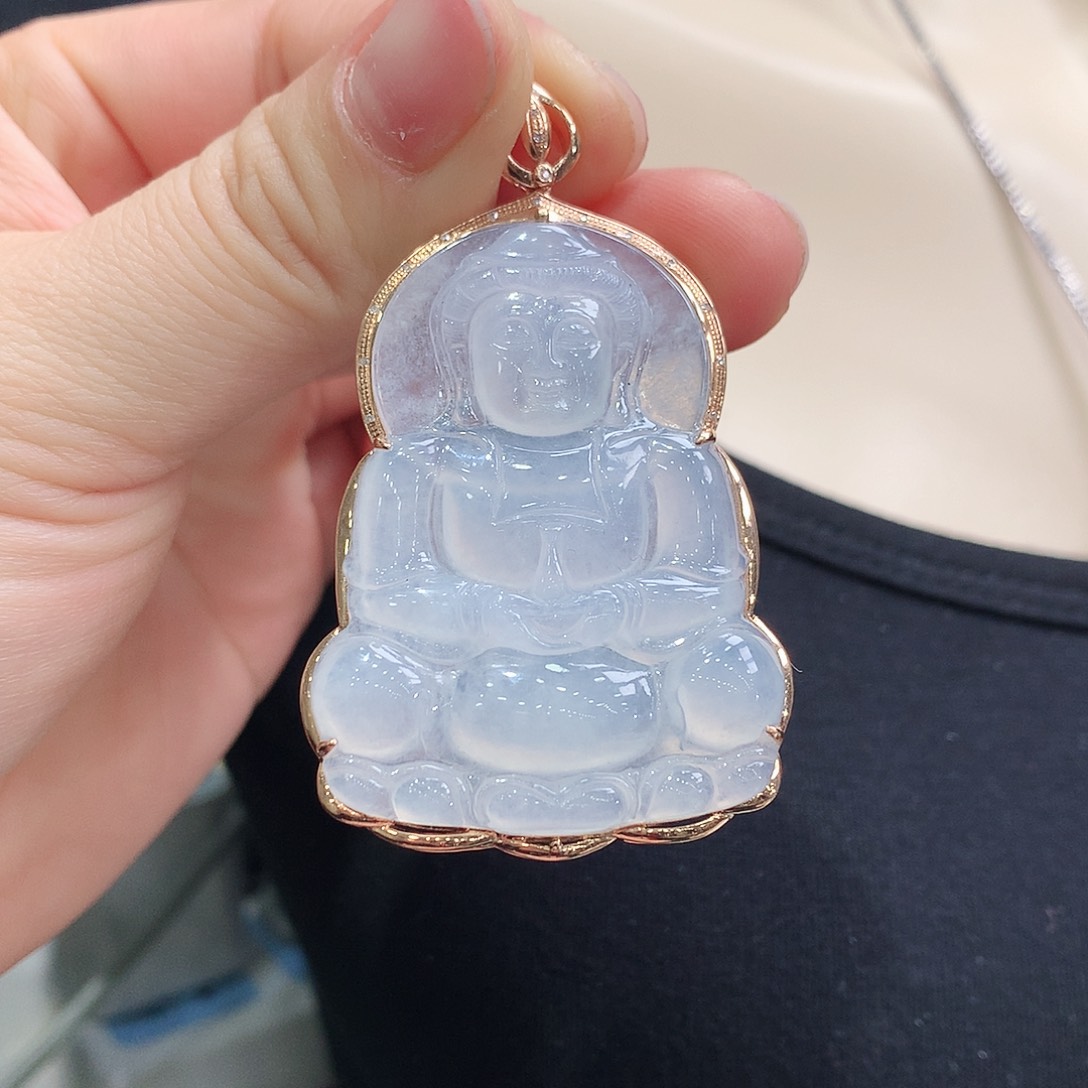 翡翠颈饰18K金镶嵌观音