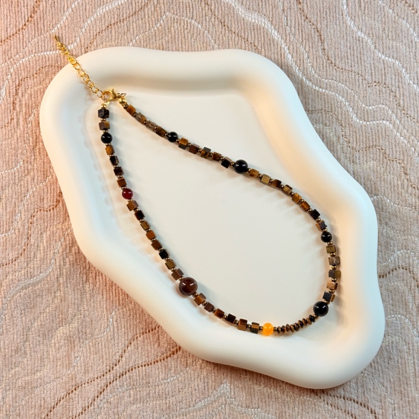 合金项链 美拉德金棕 老钱风 原创设计小众项链 chocker 毛衣链