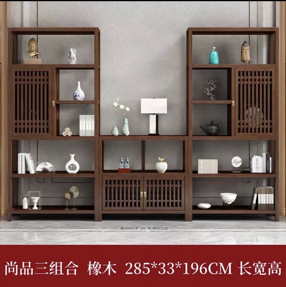 新中式实木尚品博古架多宝阁隔断置物架茶桌茶室背景两高一低玄关