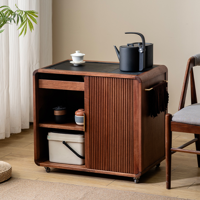 胡桃木移动茶水柜实木茶桌侧边柜烧水壶一体家用茶吧机阳台小茶台