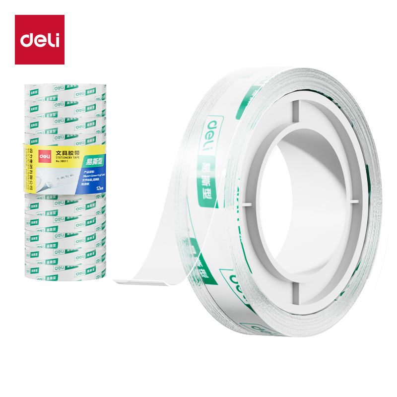 得力30011易撕型文具胶带12mm*14y*38um(高透)(12卷/筒)