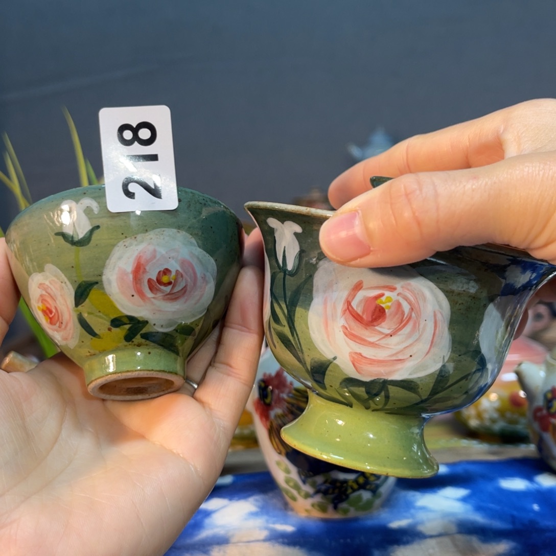 杯许*草素浅陶瓷手工手绘