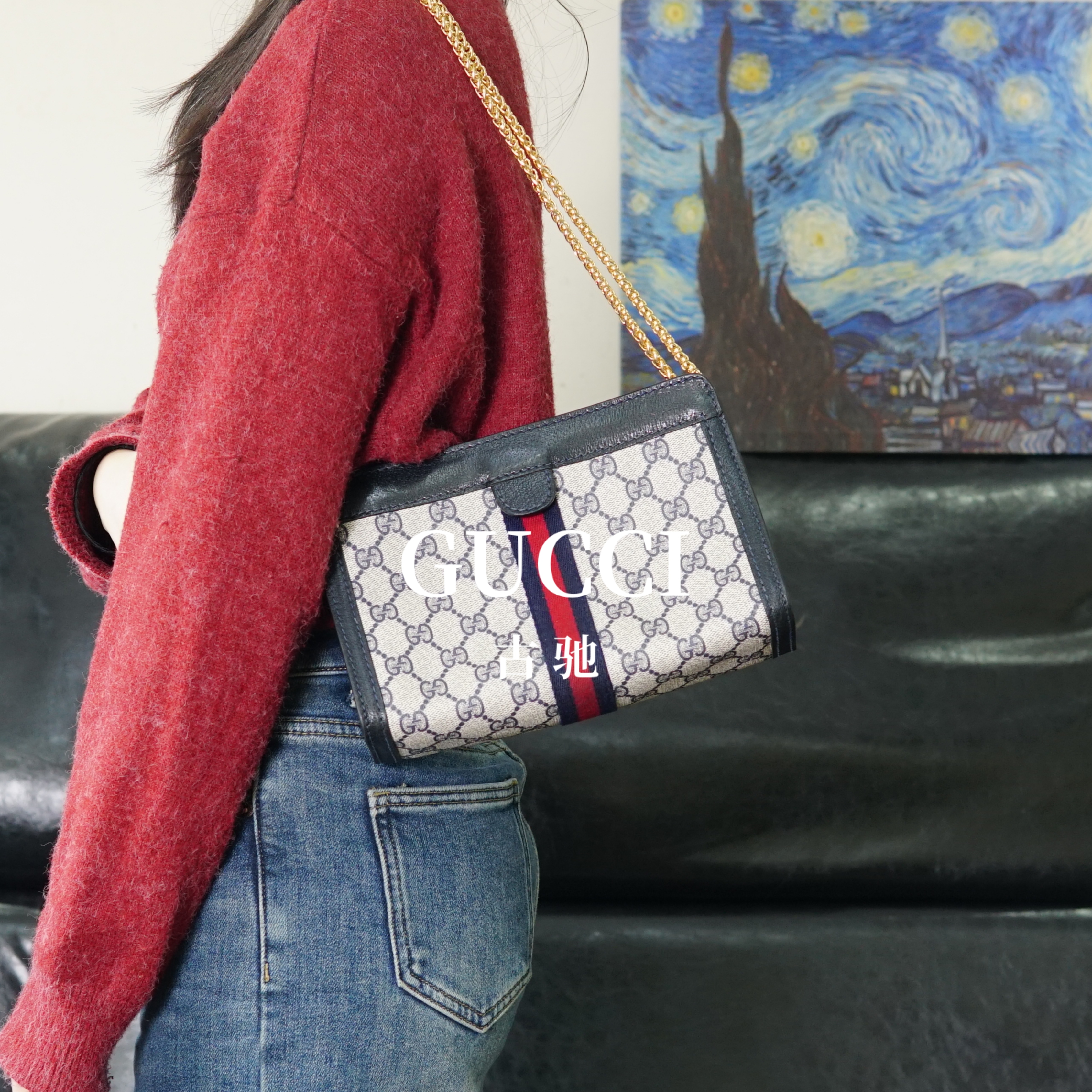 95新 GUCCI/古驰 蓝花夹子链条包/FYJJ03612716/2716