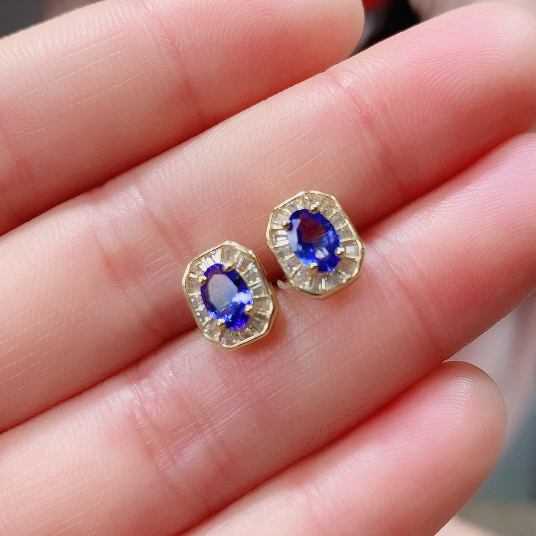 坦桑石耳饰银S925镶嵌