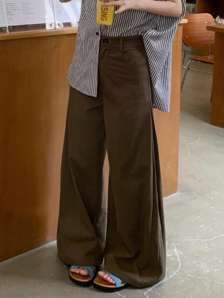 秋季百搭休闲宽松阔腿咖色休闲舒适慵懒感休闲裤
