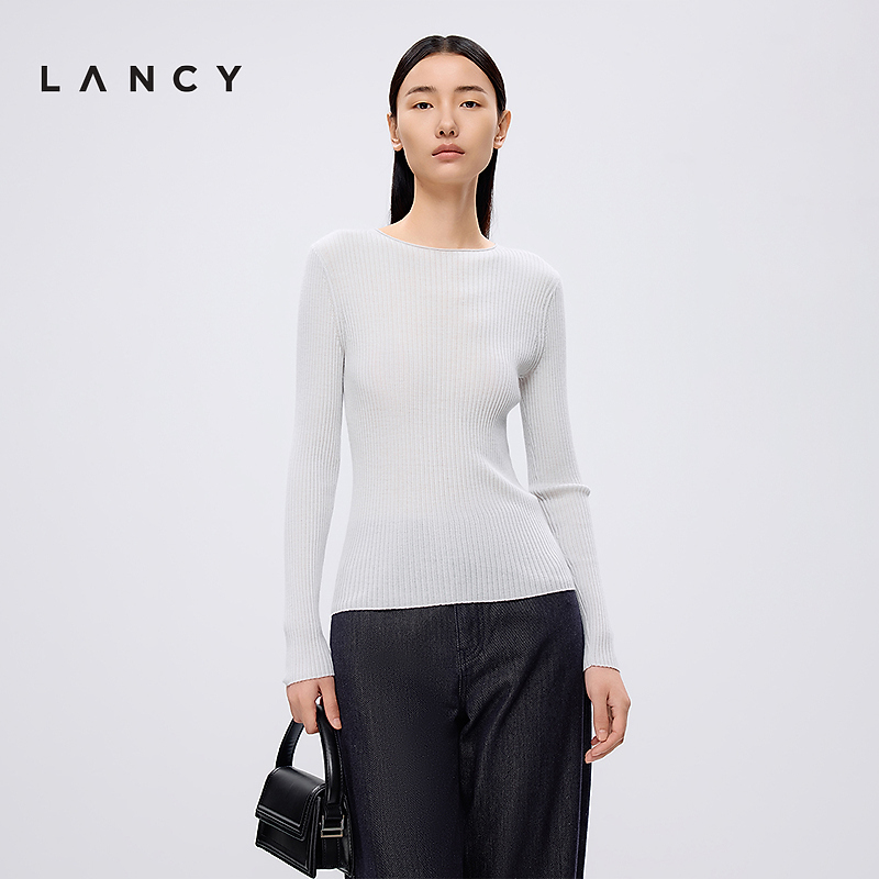 【100%羊毛】LANCY/朗姿2025春新款高级气质坑条修身针织衫打底女