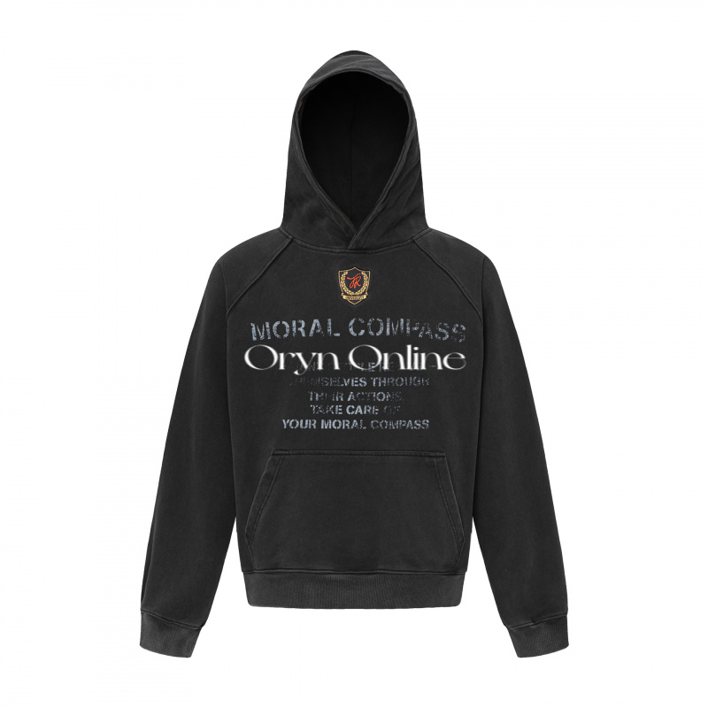 Oryn线上 水洗做旧字母印花卫衣男女休闲廓形长袖上衣情侣连帽衫