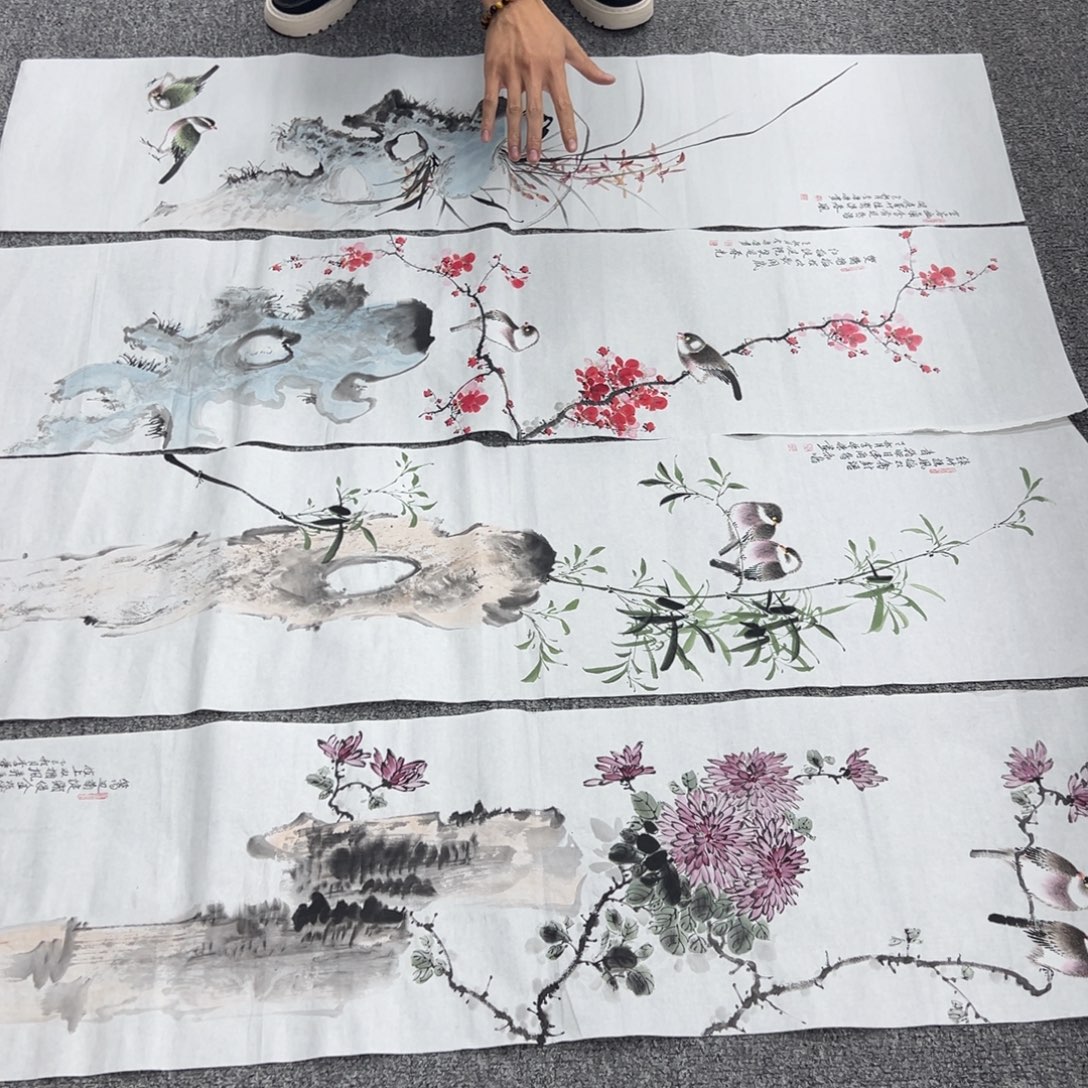 国画卖字画的小男孩