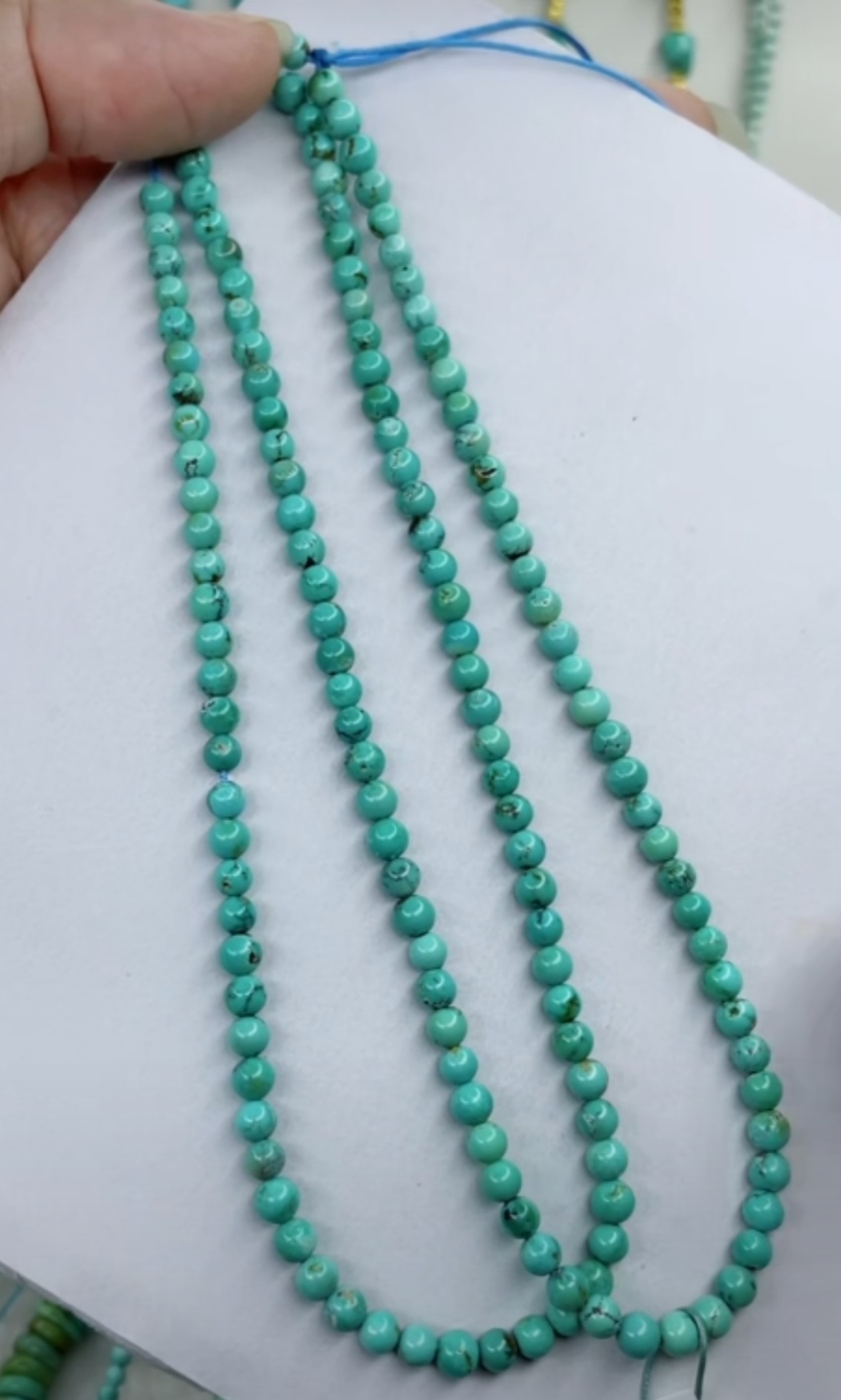 天然原矿绿松石珠链卡4+