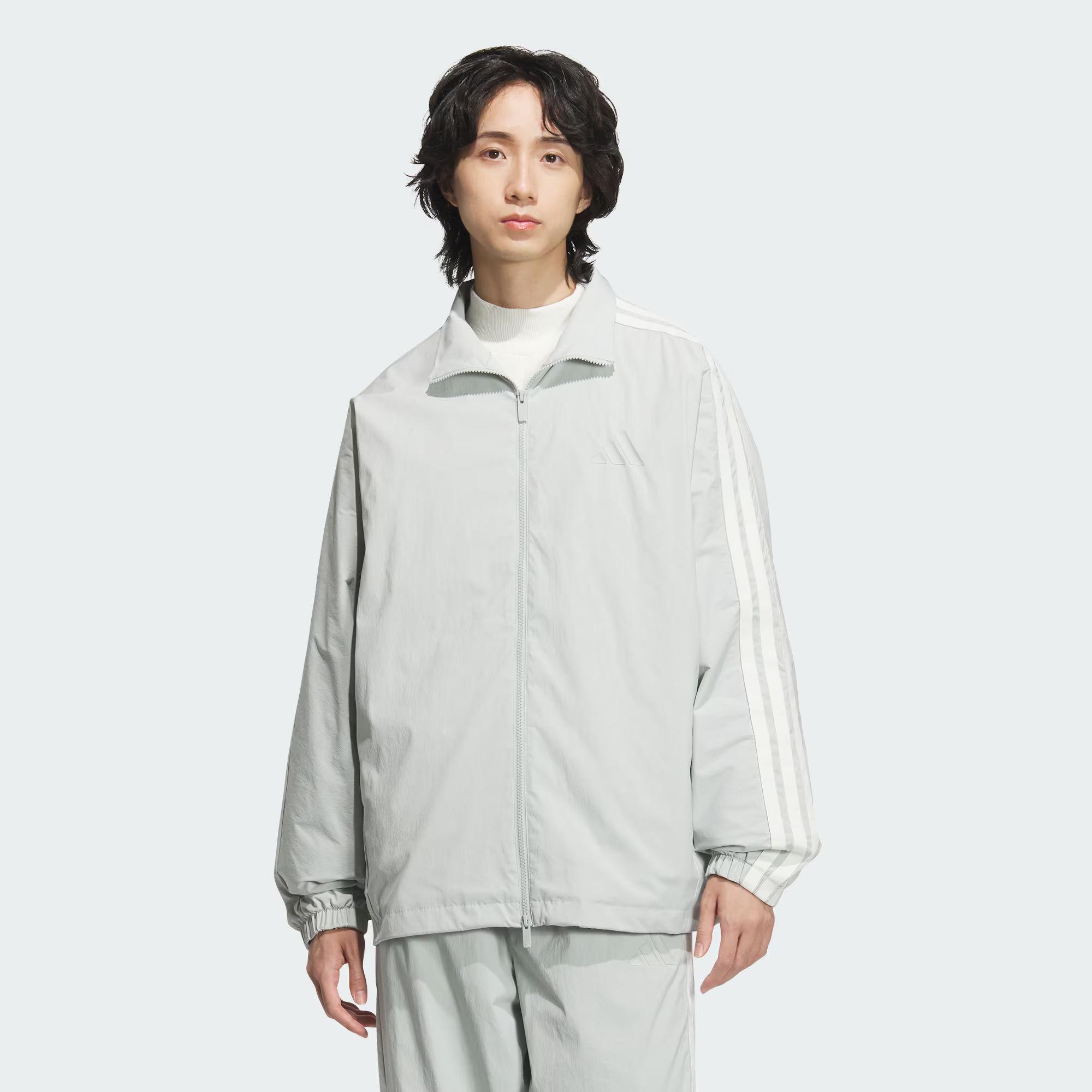 Adidas阿迪达斯男子拒水防泼运动休闲宽松夹克外套时尚灰色JL6092