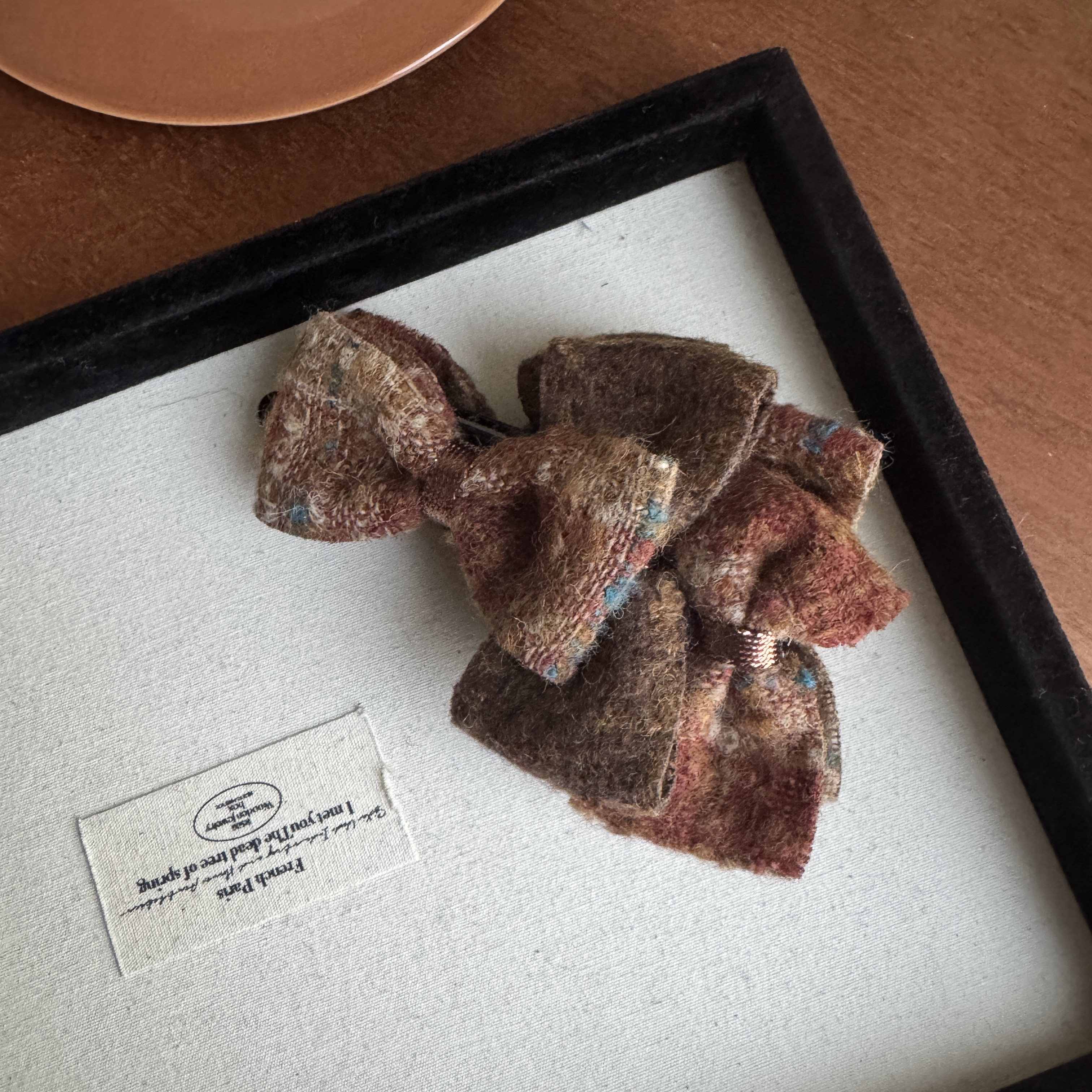 11cm复古小香风拼接毛呢蝴蝶结香蕉夹竖夹发夹女韩系高马尾发抓