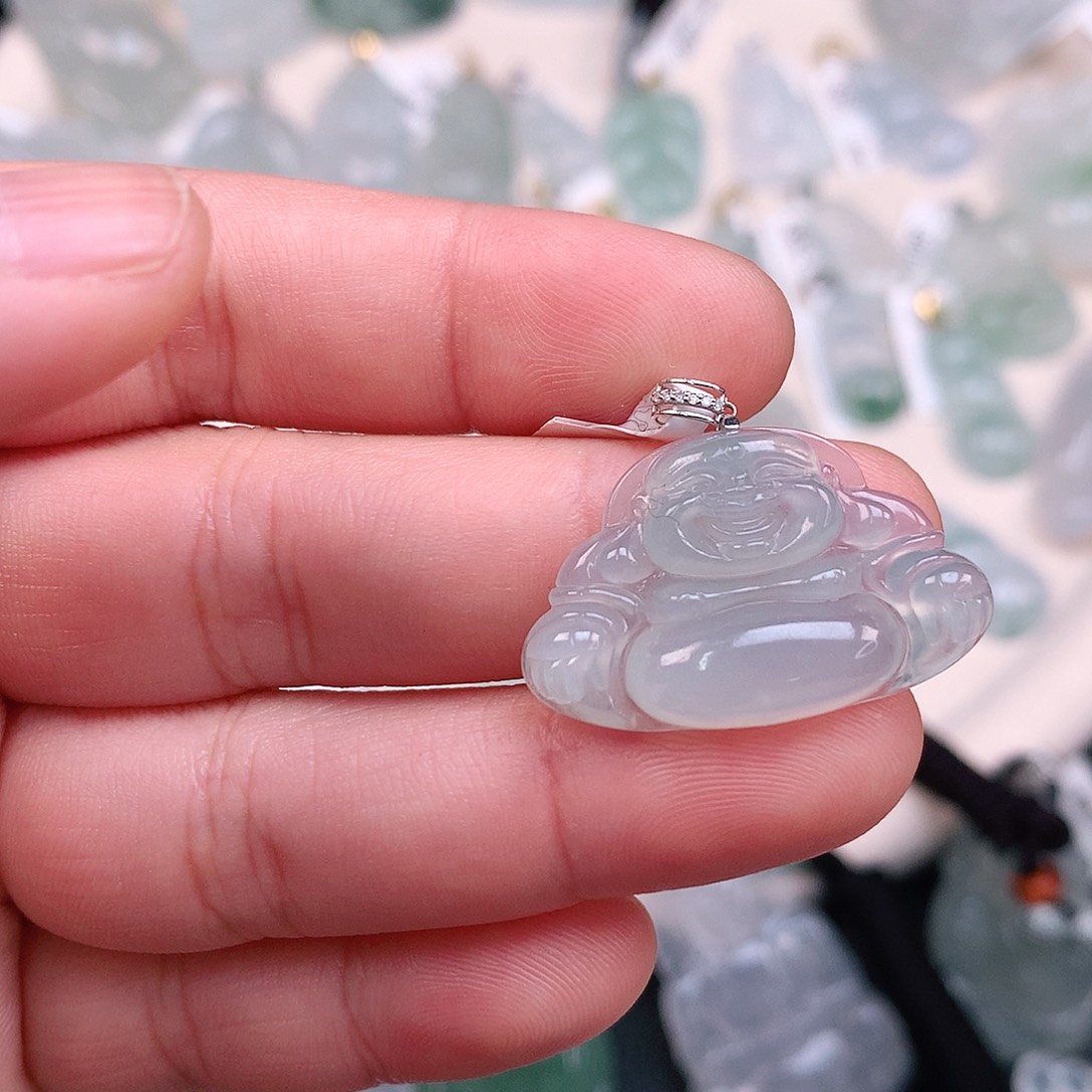 翡翠颈饰18K金镶嵌冰胶佛公